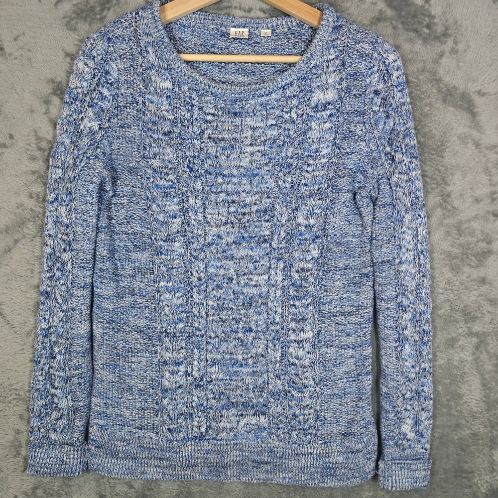 Gap Cable Knit Crewneck Sweater Womens Small Blue Marl Cotton